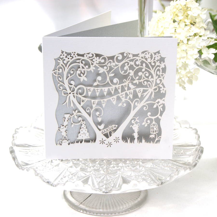 silver wedding  anniversary  card  laser  cut card  by the 