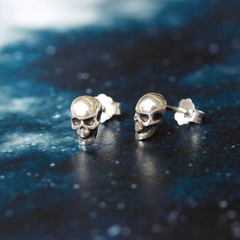 Tiny Skull Sterling Silver Stud Earrings, 2 of 5
