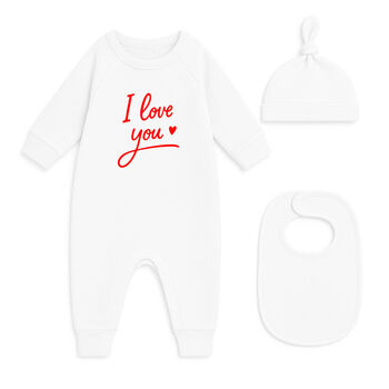 Love You New Baby Gift Set For Boys Or Girls Babygrow + Hat + Bib, 6 of 6