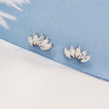 Marquise Cluster Crown Stud Earrings Sterling Silver, 7 of 11