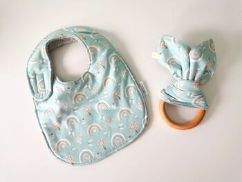 Rainbow Bib And Teether New Baby Girl Gift Set, 3 of 7