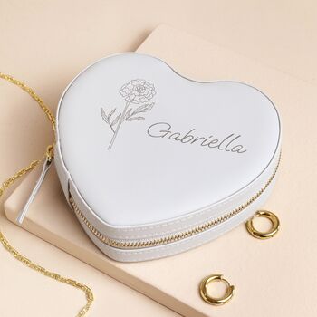 Personalised Birth Flower Heart Travel Jewellery Case, 6 of 6