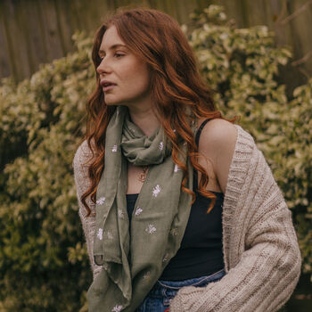 Silver Metallic Bee Print Scarf In Forest Green, 2 of 2