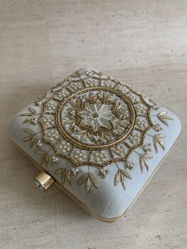 Off White Mandala Design Square Clutch Bag, 7 of 9