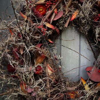 Dried Flower Wreath In Burgundy Red, 3 of 7