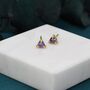 Sterling Silver Tiny Trillion Cut Amethyst Purple Cz Stud Earrings, thumbnail 4 of 11