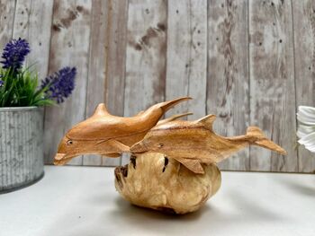 Hand Carved Wooden Dolphin Family Sculpture Ornament, 6 of 10