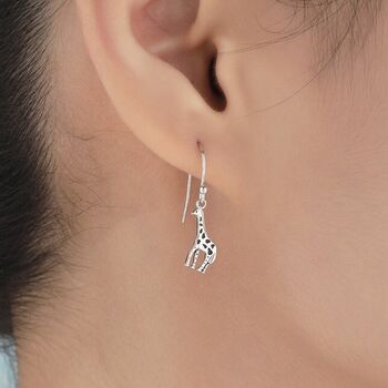 Giraffe Drop Hook Earrings In Sterling Silver, 7 of 11