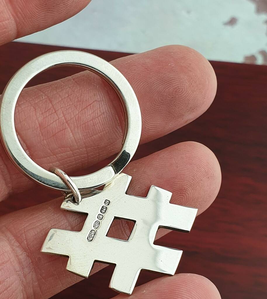 Image of Personalised Hash Tag Keyring In Sterling Silver