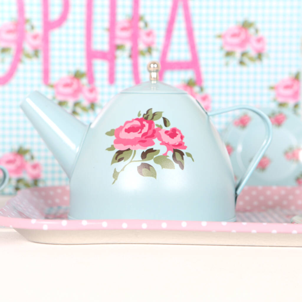 Floral Tin Tea Set With Personalised Case By Red Berry Apple