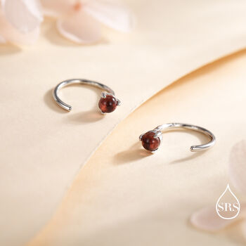 Genuine Garnet Huggie Hoop Earrings In Sterling Silver, 5 of 12