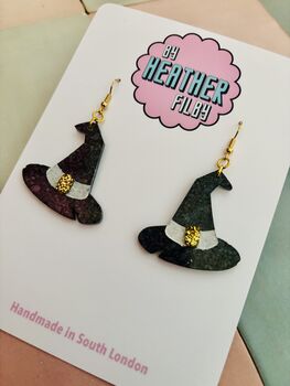 Witch's Hat Glitter Resin Earrings / Halloween Jewellery / Gothic Style Jewellery Shimmering Midnight Glitter / Gift For Witches, 4 of 5