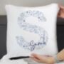 Personalised Floral Blue Initial Cushion, thumbnail 1 of 4