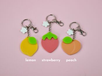 Fruit Keyring With Lemon, Strawberry Or Peach Charm, 2 of 9