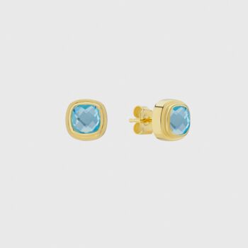 California Cushion Blue Topaz Gold Plated Stud Earrings, 3 of 4
