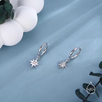 Sterling Silver Tiny Starburst Huggie Hoop Earrings, 6 of 10