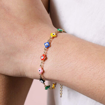 Gold Stainless Steel Colourful Evil Eye Charm Bracelet, 2 of 5