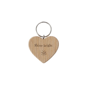 Send With Love 'Shine Bright' Oak Heart Keyring | Key Accessory | Handbag Accessory, 2 of 2