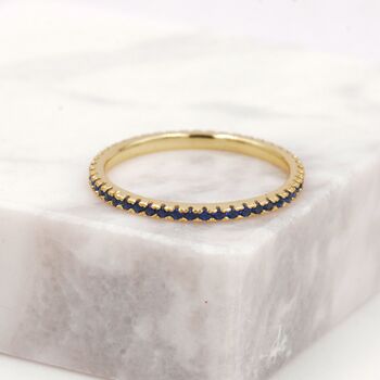Sterling Silver Sapphire Blue Cz Skinny Crystal Band Ring, 3 of 12