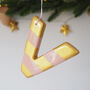 Personalised Handmade Pink And Gold Stripe Clay Hanging Letter, thumbnail 1 of 4
