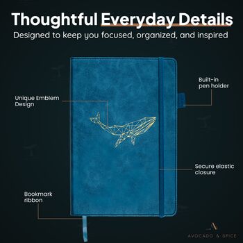 Blue Whale A6 Lined Journal With Strap, Bookmark And Pen Holder, 6 of 7