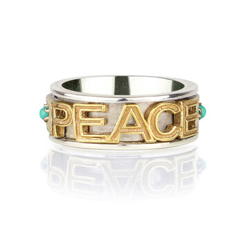 Peace Rocks Turquoise Silver Spinning Ring, 4 of 8