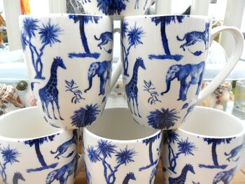 Set Of Six Aspen Mugs In Blue Safari Design, 4 of 12