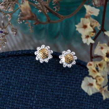 Sterling Silver Sunflower Earrings 'Sunshine', 2 of 10