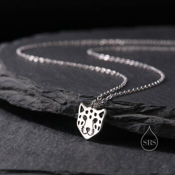 Tiny Leopard Face Pendant Necklace In Sterling Silver, 2 of 11