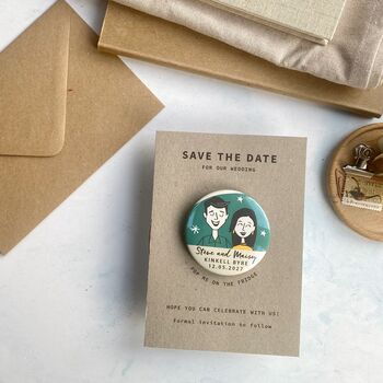 Retro Style Portrait Couple Illustration Save The Date Magnet, 2 of 3