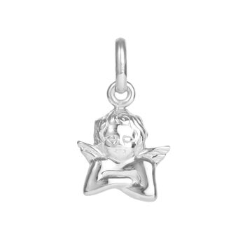 Sterling Silver Large Puffy Cherub Pendant Charm, 4 of 8