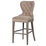 Beige Silver Studded Buttoned Velour Bar Kitchen Stool, thumbnail 1 of 2