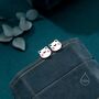 Cute Frog Head Stud Earrings In Sterling Silver, thumbnail 2 of 11