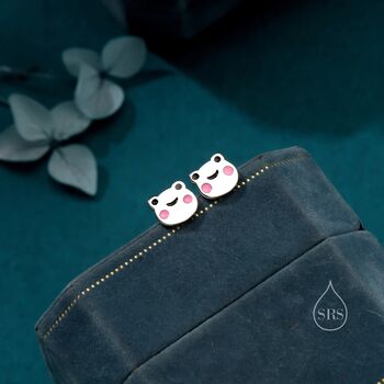 Cute Frog Head Stud Earrings In Sterling Silver, 2 of 11