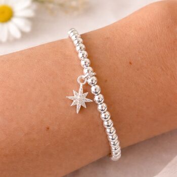 Sterling Silver Cubic Zirconia North Star Bead Bracelet, 2 of 9