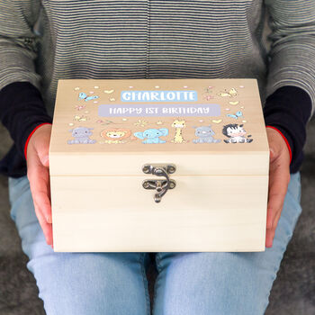Personalised Jungle Animals Keepsake Box New Baby Gift, 2 of 6