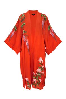 Wisteria And Chrysanthemum Terracotta Embroidered Long Kimono, 11 of 12