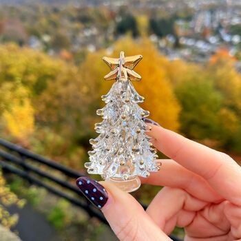 Hand Blown Glass Tiny Christmas Tree With Gold, 3 of 4