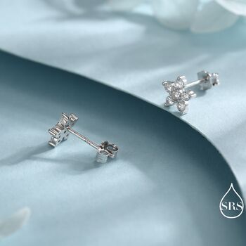 Uncoloured Forget Me Not Flower Cz Stud Earrings, 2 of 12