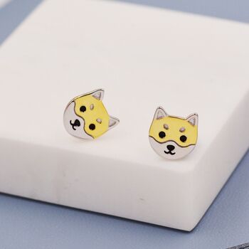 Cute Shiba Inu Dog Stud Earrings In Sterling Silver, 2 of 9