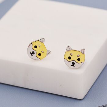 Cute Shiba Inu Dog Stud Earrings In Sterling Silver, 2 of 10