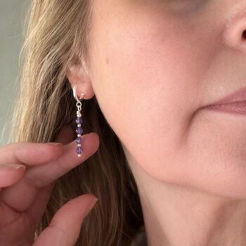 Precious Stone Drop Earrings On Hoops, 2 of 11