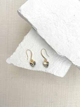 Dalmation Jasper Small Heart Real 18k Gold Plated Earrings, 3 of 4