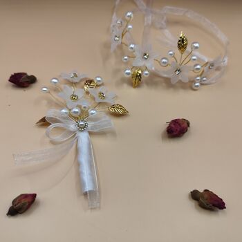 White Groom And Groomsmen Boutonniere – Wedding Corsage Set, 6 of 6