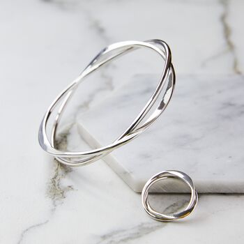 Infinity Twin Band Sterling Silver Bangle, 3 of 6