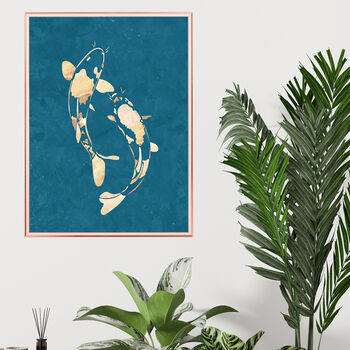 Blue Gold Koi Fish Wall Art Original Artwork Print, 2 of 4