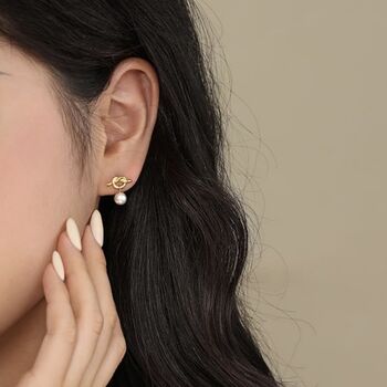 Gold Plated Knot And Pearl Stud Earrings, 3 of 5