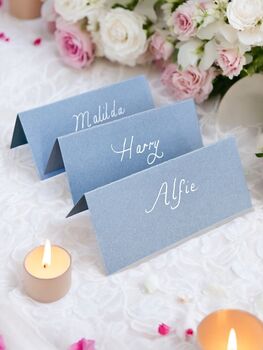 Handwritten Blush Blue Place Cards With White Ink, 2 of 4