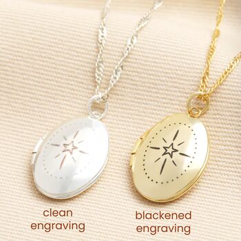 Personalised Engraved Photograph Celestial Oval Locket Necklace, 3 of 12