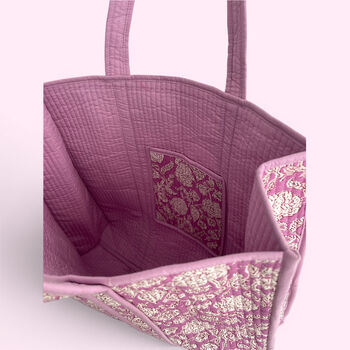 Lilac Floral Quilted Cotton Tote Bag, 4 of 5